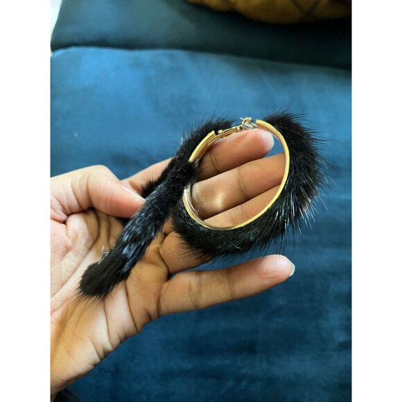 Large Big Black hoops fur Pierced chunky Pageant Earrings - Picture 5 of 5